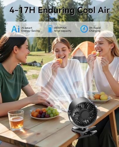 KIMMOO Portable Clip on Fan, 100-Speed Rechargeable USB Fan with LED Display, 360° Rotation & Strong Airflow Desk Fan, Up ...