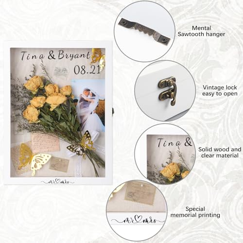 Yookeer 12 x 16'' Large Shadow Box Wedding Flower Display Case Picture Frame with Linen Memorial Keepsake Shadow Box Dried...