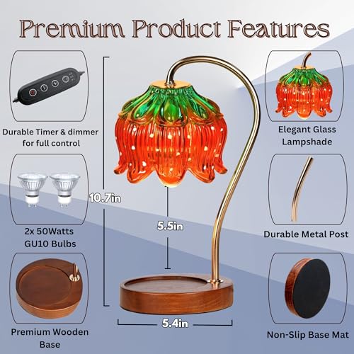 LUREXA Candle Warmer Lamp with Timer, Dimmable Wax Melt Lamp for Large & Standard Jar Candles, Includes 2 GU10 Bulbs, Eleg...