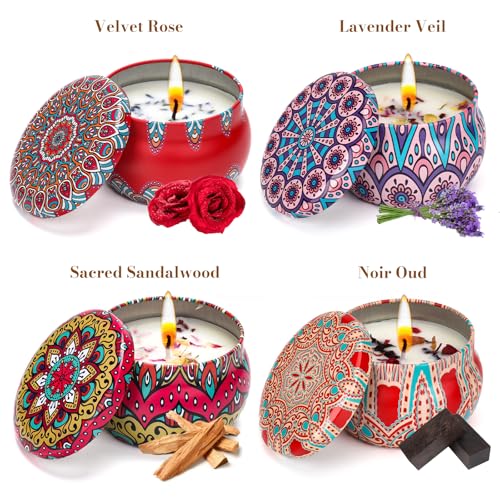 Anvaya Living Scented Candle Gift Set Features 4 Luxurious fragrances – Sandalwood, Rose, Lavender, and Oud. The Perfect C...