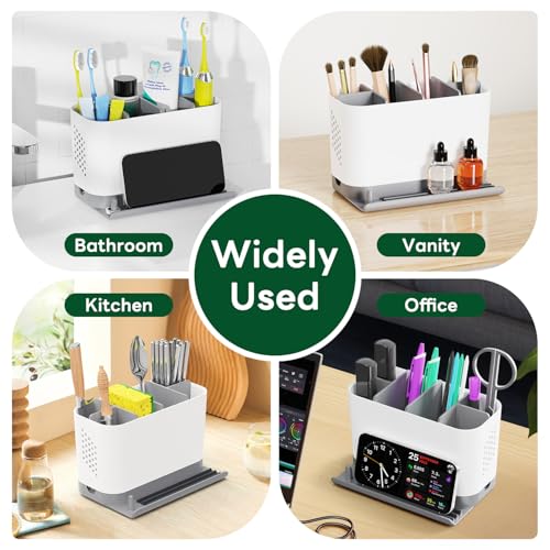 Toothbrush Holders for Bathrooms, Adjustable 6 Slots Electric Toothbrush and Toothpaste Holder, Cord-Friendly Detachable B...
