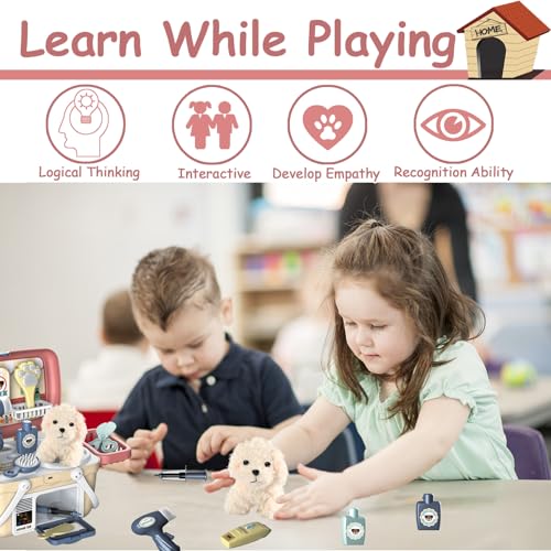 KAEGREEL Pet Care Playset, 23Pcs Pretend Play Kit with Pet Case for Treatment & Grooming, Fun Birthday for Kids Girls Aged...