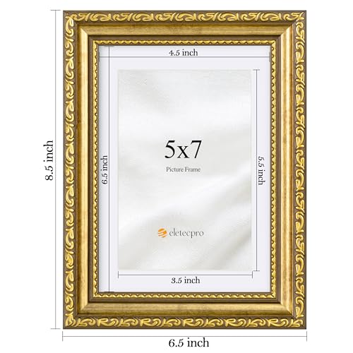 eletecpro 5x7 Picture Frames Set of 2, Vintage Photo Frames with Glass, Display 4x6 Photo with Mat or 5x7 without Mat for ...