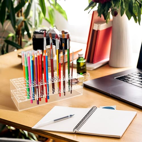 HESHUYU Acrylic Paint Brush Holder 105 Holes Clear Paintbrush Holder Organizer Artist Brush Holder Paint Brush Stand Rack ...