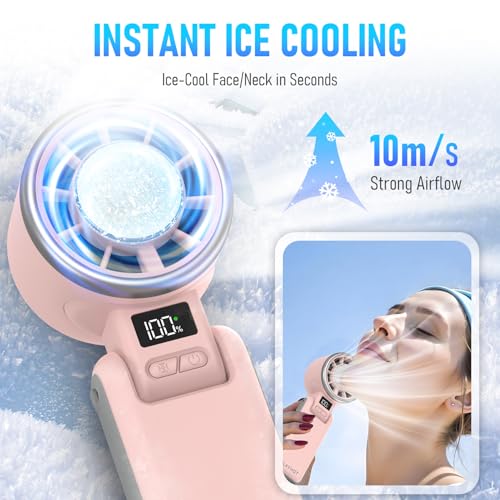 PlayHot Portable Handheld Turbo Fan with Ice Cooling, Rechargeable Personal Fan, Up tp 12Hrs Cooling, 5 Speed 25550RPM Pow...