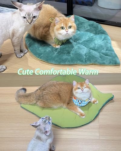 Rzxlszy Cat Mat Self Warming Cat Bed 26"x20" Leaf Shaped Cotton Soft Warm Pet Pad Blanket for Indoor Bed Couch Sofa Floors...