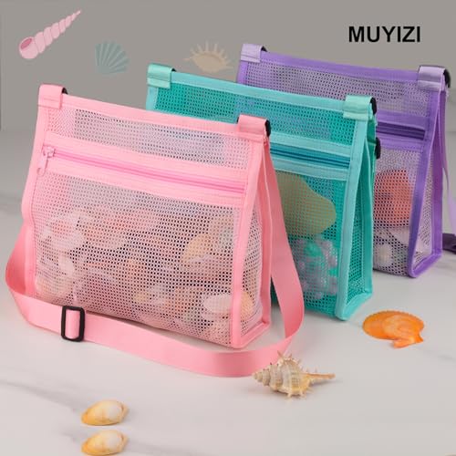MUYIZI Mesh Beach Bag for Shells Collecting 3 Pack,Shell Bags for Beach, Sea Shell Bags for Picking Up Shells, Beach Shell...