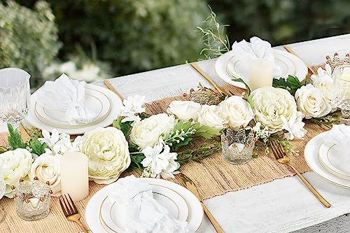 DearHouse 2Pack Artificial Peony Flower Garland - Silk Peony Garland with White Flowers for Wedding Party Table Decoratio...
