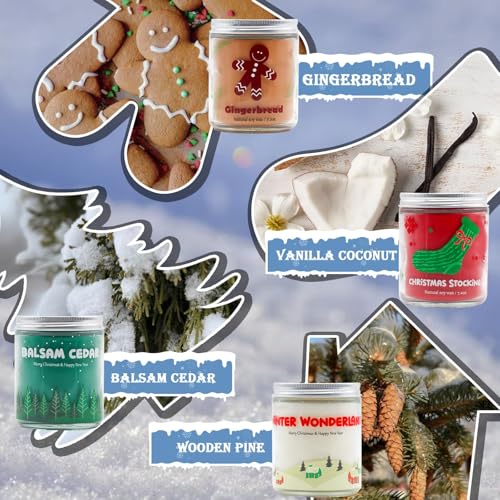 Christmas Candles - Christmas Gifts for Women & Men, 4 Pack Natural Soy Wax with Holiday Scents, Perfect for Xmas, New Yea...