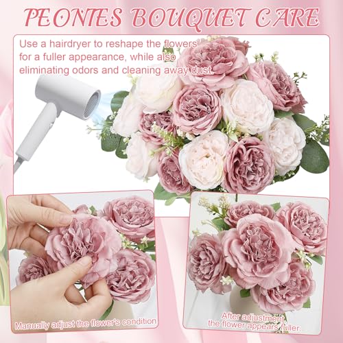 Nagobi Peonies Artificial Flowers Bulk, 12 Bundles Fake Silk Peonies Faux Eucalyptus Bouquet Realistic Peony Floral Arrang...