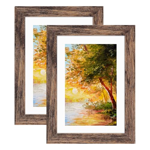 Fixwal 5x7 Picture Frame, Display Pictures 4x6 with Mat or 5x7 Without Mat, Brown Photo Frames for Wall Mounting or Tablet...
