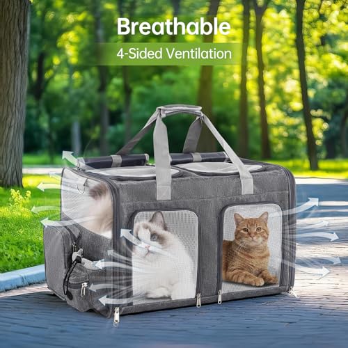 TOYSBOOM Cat Carrier for 2 Cats - Double Pet Carrier Extra Large, Dual Cabin Multi Cat Travel Carrier with Removable Divid...