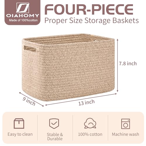 OIAHOMY 4 Pack Storage Baskets for Organizing, Cube Storage Bins for Shelves, Rectangle Storage Baskets With Handles, Wove...
