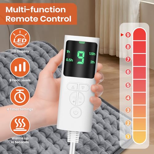 Heating Pad for Back Pain Relief, Heating Pads for Period Cramps with 9 Heat Settings & 4 Timers Auto-off, Machine Washabl...
