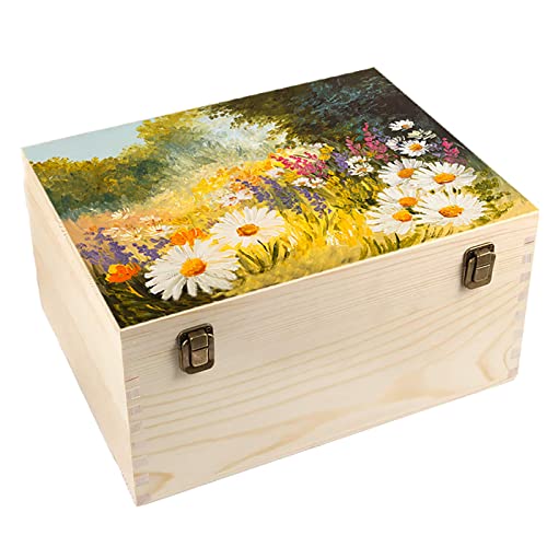 Frcctre Extral Large Unfinished Wooden Box, 13 x 10 x 6.5 inch Natural Unfinished Pine Wood Box with Hinged Lid and Front ...