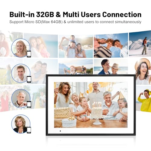 Digital Picture Frame 10.1 Inch WiFi Digital Photo Frame IPS HD Touch Screen Smart Cloud Photo Frame with 32GB Storage, Au...