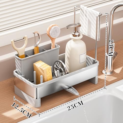 SOVGIZF Sponge Holder for Kitchen Sink,Sink Caddy Organizer with Removable Brush Holder,Kitchen Countertop Soap Dispenser ...