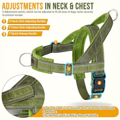 SlowTon No Pull Dog Harness - Heavy Duty Dog Harness and Leash Set for Medium Large Dogs, Reflective Tactical Harness with...