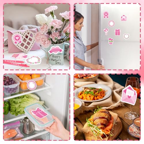 24 Set Mother's Day Sticky Notes and Pens Set Pink Flower Bouquet Heart Gift Box Shaped Self-Adhesive Sticky Notepads Moth...