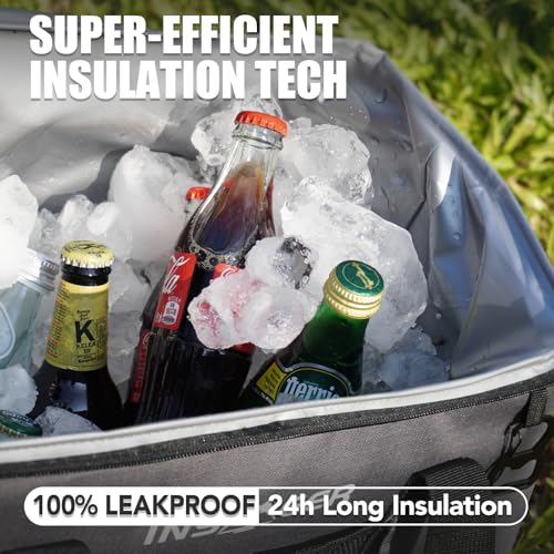 INSMEER Soft Cooler Bag with Hard Shell & 2 Cup Holders, Portable 40L/70 Cans Collapsible Cooler Bags Insulated with Leakp...