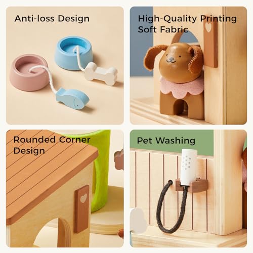 Tiny Land Wooden Dollhouse Animal Set for Toddlers, Dollhouse Accessories & Dolls House Furniture Sets for Toddlers, Monte...