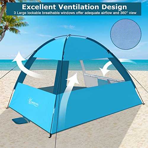 COMMOUDS Beach Tent Sun Shade for 3/4/6/8 Person, UPF 50+ Beach Sun Shelter Canopy Tent, Lightweight, Easy Set Up and Carry