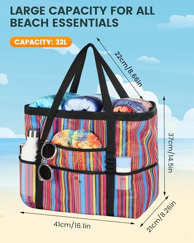 DOFOWORK Beach Bags for Women - Large Tote Bag with Wet Pocket, Waterproof Sandproof with Zipper