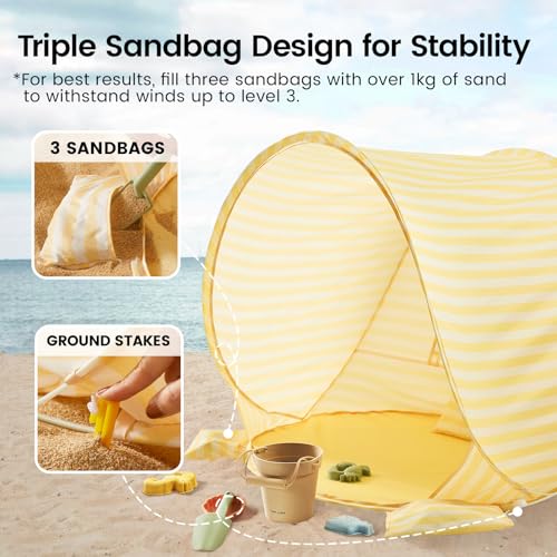 Tiny Land Baby Beach Tent – Pop Up Baby Tent with UV Protection, Portable Baby Beach Essentials, 35.4"x27.6"x31.5" Sun She...