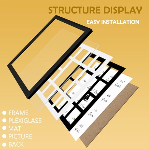 DUENPY 12x16 School Year Picture Frame K-12 Displays One 5x7 Photo and Twelve 2.5x3.5 Pictures Graduation Photo Collage Wa...