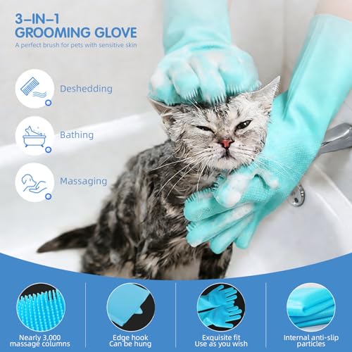 Aglads 3PCS Cat Rabbit Bunny Dog Grooming Kit, Self-Cleaning Slicker Cat & Dog Brush for Shedding, Fine-Needle Comb, Pet N...
