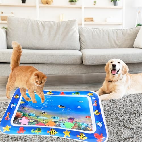 JWVGWV 2 PCS Large 2mm Thickened Cat Water Mat, Interactive Cat Sensor Play Mat for Indoor Cats to Exercise, Anti-Scratch ...