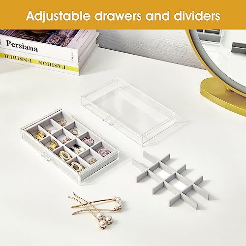 ProCase Earring Holder Organizer Jewelry Box with 5 Drawers, Acrylic Clear Earring Case with Adjustable Velvet Trays for W...