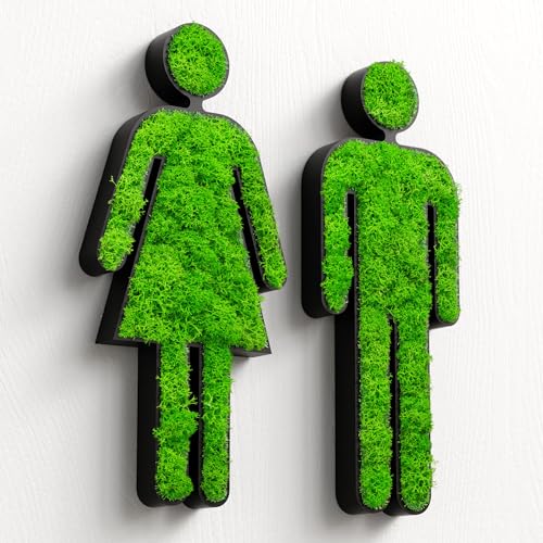 MOOSWERK Moss Restroom Sign Handmade in Germany – Self-Adhesive Preserved Reindeer Lichen Bathroom Door Sign for Men & Wom...