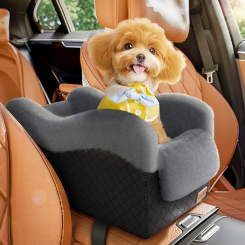 Mavora Max Portable Small Dog Seat for Car, Luxury Center Console Dog Car Seat Booster with Safety Tethers, Anti-Collapse ...