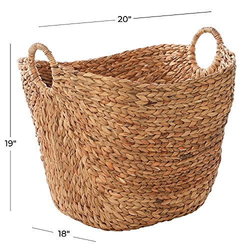 Deco 79 Seagrass Handmade Decorative and Functional Storage Basket Large Woven Basket Organizer with Ring Handles, Basket ...