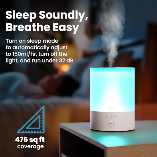 Everlasting Comfort 2.5L Top Fill Humidifier for Bedroom – Quiet, Easy to Fill & Clean, 24HR Runtime, Night Lights, Timer,...