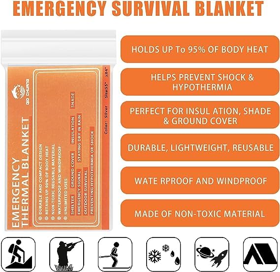QIO CHUANG Emergency Mylar Thermal Blankets -Space Blanket Survival kit Camping Blanket (4-Pack). Perfect for Outdoors, Hi...