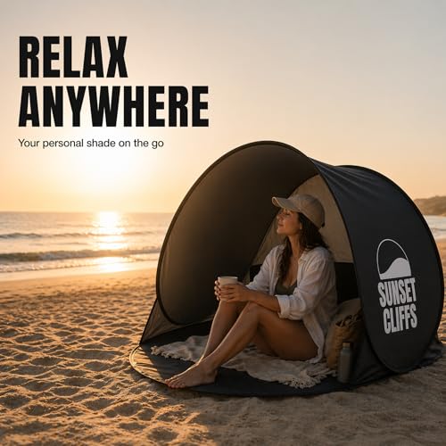 Sunset Cliffs Pop Up Beach Tent – 1-2 Person Portable Sun Shelter with UPF 50+ UV Protection – Lightweight Folding Shade C...