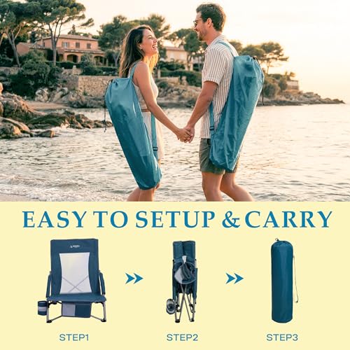 ARURU Low Folding Beach Chairs for Adults, Portable Lightweight Sling Beach Camping Chair with Cup Holder,Armrest,Foldable...
