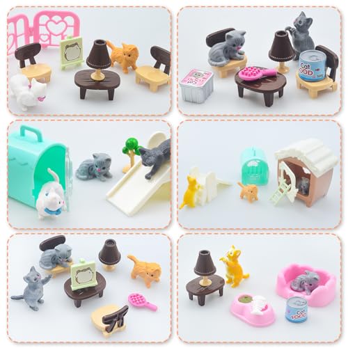 iselyn Pet Pretend Play Toys, 48Pcs Cat Figures Toys for Kids Realistic Detailed Cat Care Center with Accessories Toy Sets...