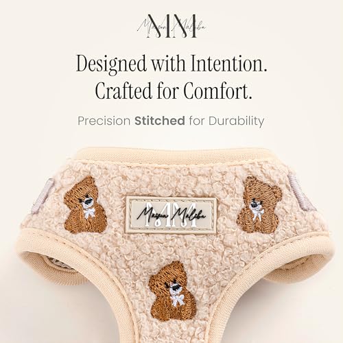 MAISON MALIBU Embroidered Matching Dog Harness and Leash Set with Poop Bag – No Pull, Adjustable, Padded, Breathable Harne...