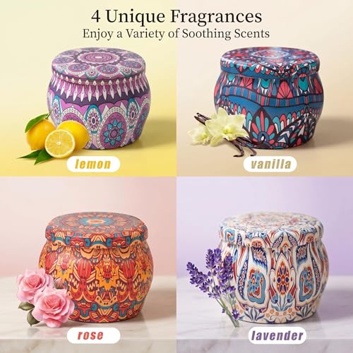 Topadorn 4 Pack Scented Candles Gift Set, 4oz Soy Wax Aromatherapy Candles with Lavender, Rose, Vanilla & Lemon - Decorati...