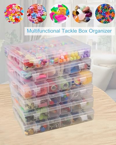 Facikono 6 Pack 36 Grids Bead Organizer Tackle Box Organizers Plastic Organizer Box with Dividers Craft Storage Containers...