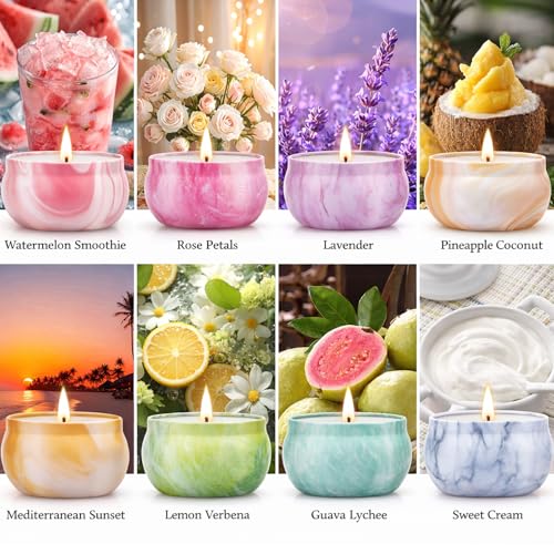 Scented Candles Gift Set for Women, 8 Pack Fruity Floral Soy Wax Aromatherapy Candles, Travel Tin Candles in Artist Gift B...