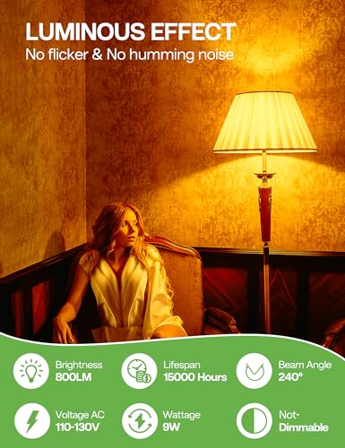 Eastiya Amber Light Bulbs for Sleep: 9W Amber Warm 1800K, Blue Blocking Dim Bulbs 60W Equivalent, E26 Bulb for Mood Soothi...