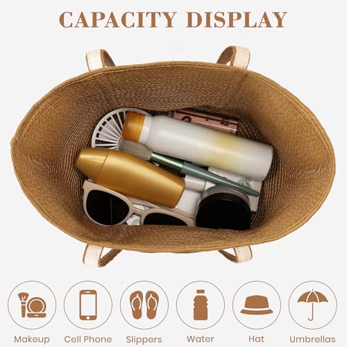 Straw Bag, Beach Bag Straw Beach Bags for Women Foldable Packable Beach Tote Lightweight Large Shoulder Handbags