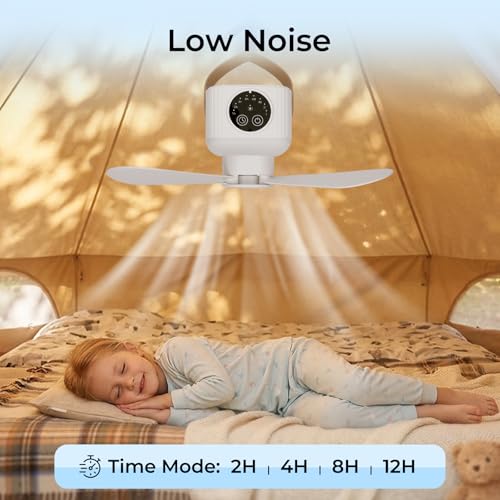 Niarrfi Camping Fan with Telescopic Stand, 7200mAh Tent Fans with LED Light, Remote Control, Detachable Blades and Hook 4 ...