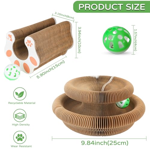 Goosheep 1 Pack Cat Scratcher Kitty Curls Accordion Cat Toys for Indoor Cats Cardboard Cat Scratching Board Ball Scratcher...