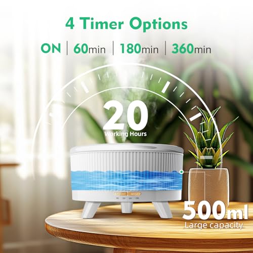 500ML Large Capacity Essential Oil Diffuser, Ultrasonic Aromatherapy Diffuser with 7 Color LED Lights with Remote Control,...