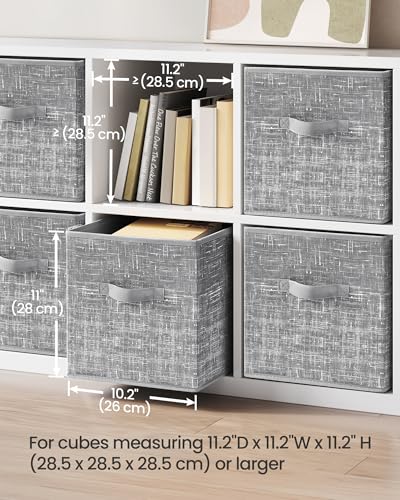 SONGMICS Storage Cubes, 11-Inch Non-Woven Fabric Bins with Double Handles, Set of 6, Closet Organizers for Shelves, Foldab...